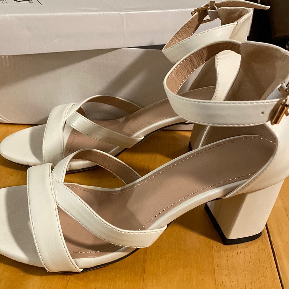 White open toe heels